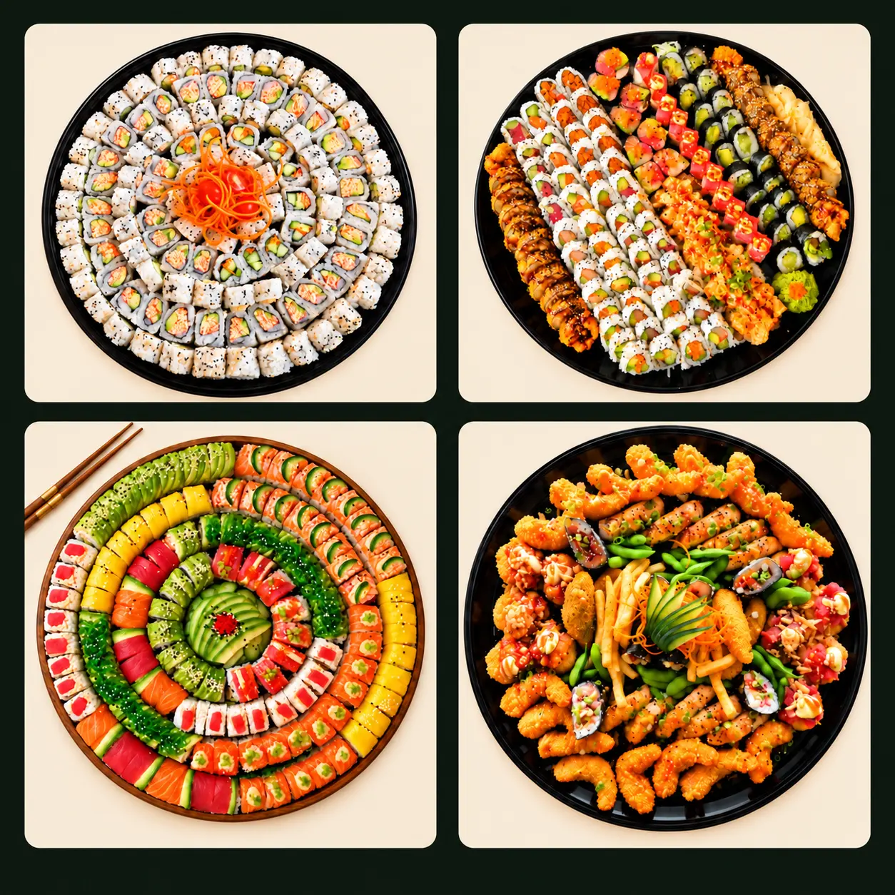 Assorted Yumm Sushi catering platters